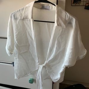 White collared shirt with tie front